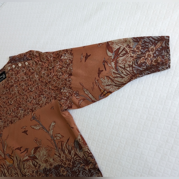 Carole Little Saint Tropez 100% Silk Floral Birds Marsh Print Blouse, size S - Picture 9 of 12
